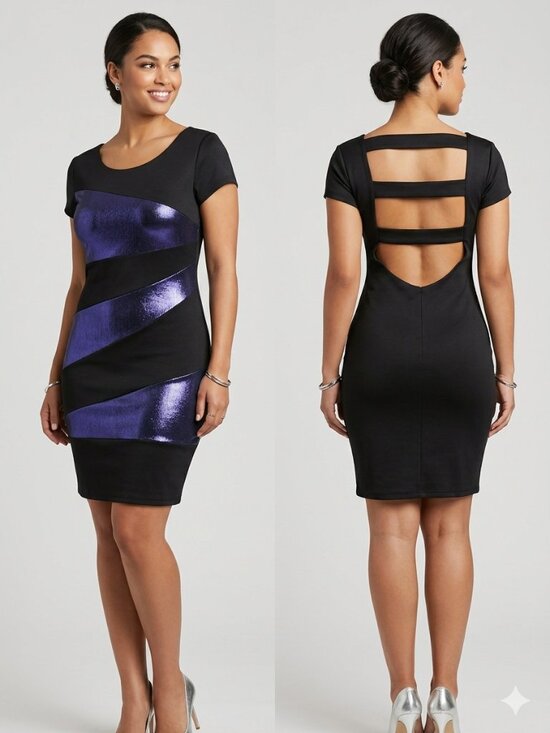 Wishes Dresses & Skirts - Wishes Body Fit Purple & Black Metallic Striped Backless Mini Dress - Size XS